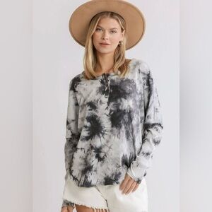 Umgee Black snd Gray Tie-Dye Long Sleeve Top NWT Size S